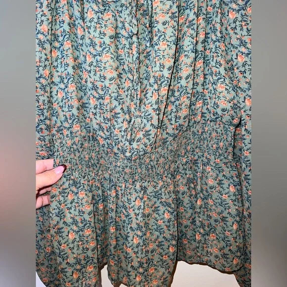 Heyson Floral Smocked Peplum Blouse | Puff Sleeve Boho Top | Size S - Picture 7 of 10